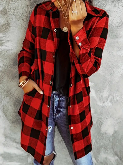 Verónica | Chaqueta Tartán Elegante - Deep Rojo