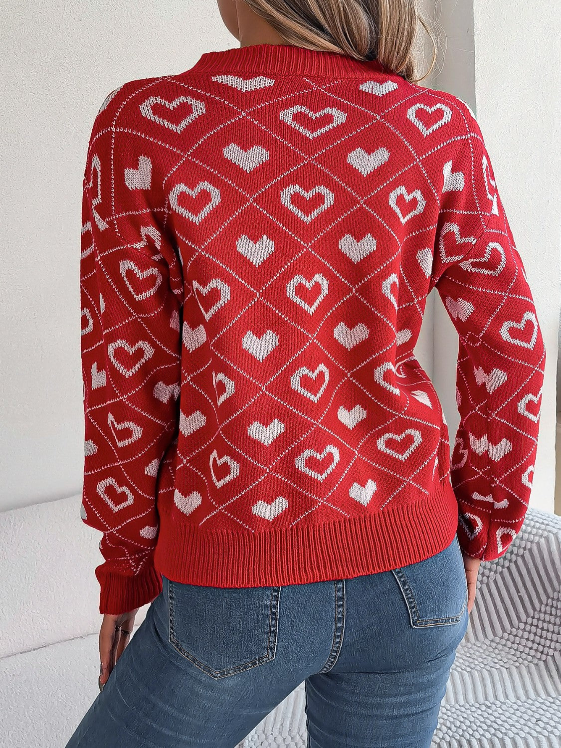 Ayelen | Suéter Heart Estampado Escote V Manga Larga