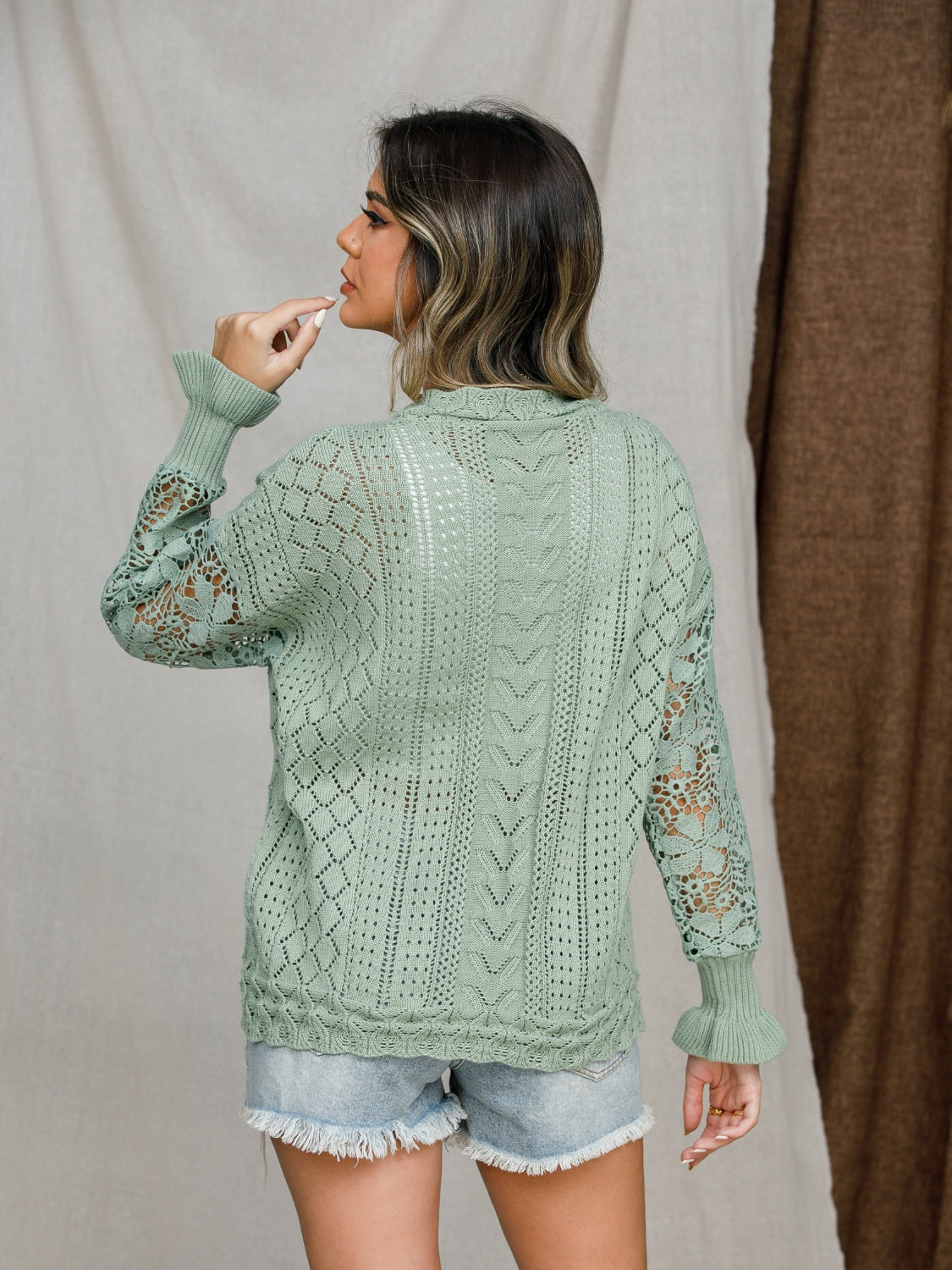 Auba | Suéter Eyelet Crochet Manga Linterna