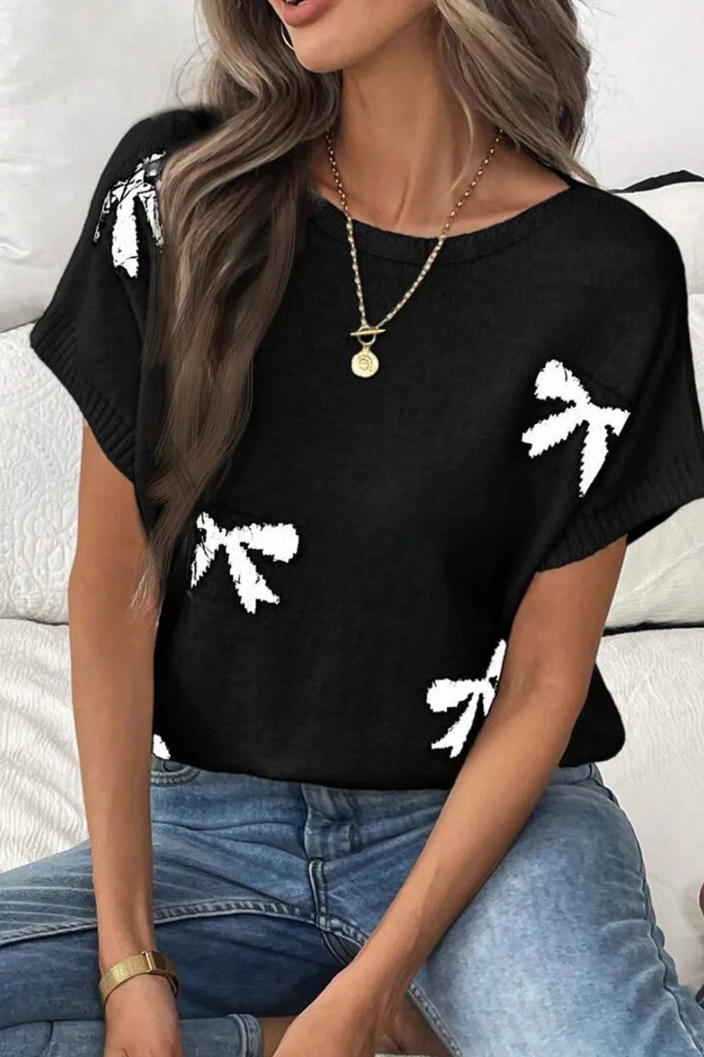 Agata | Suéter Lazo Estampado Tejido Manga Corta