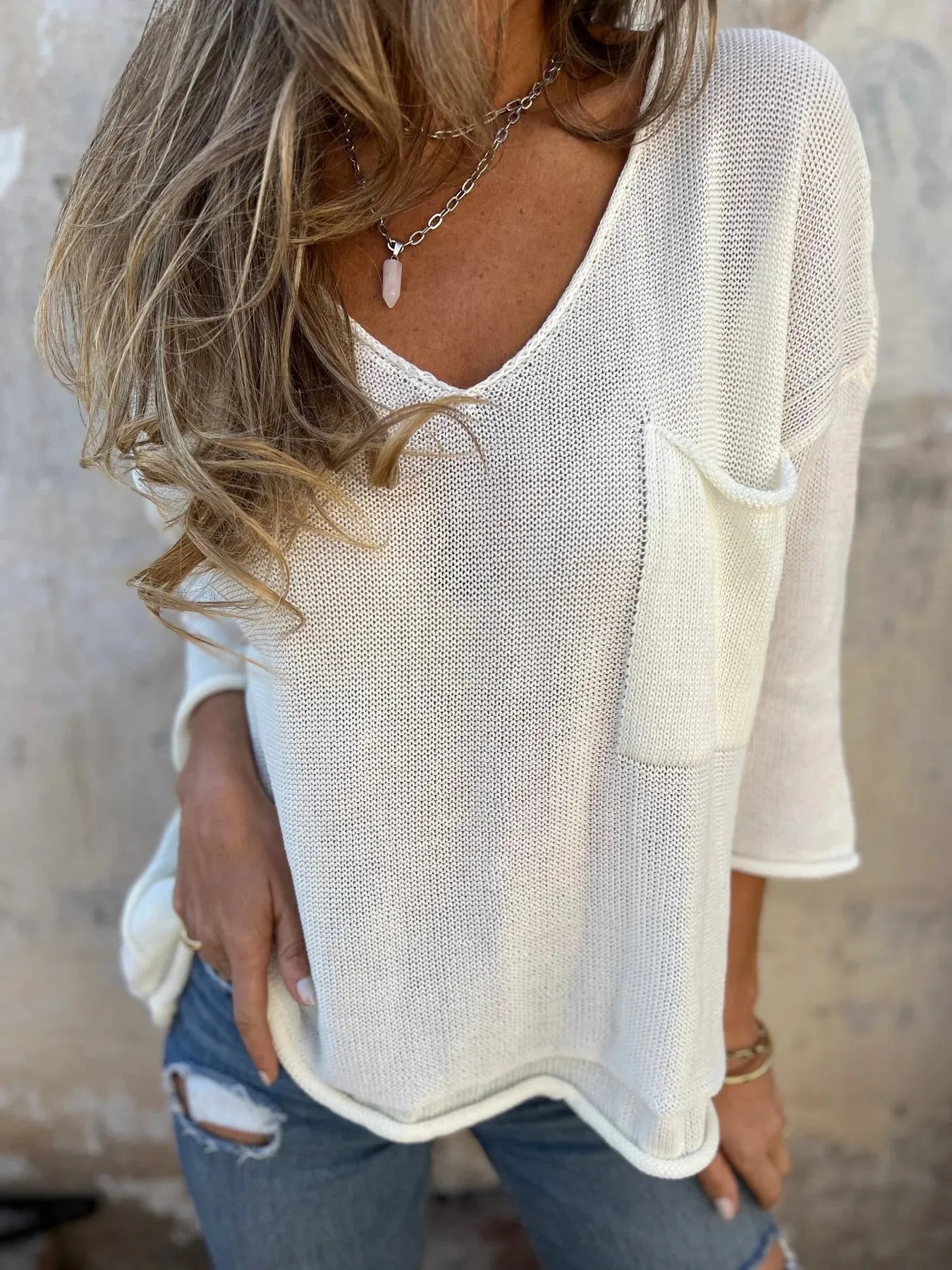 Audrey | Suéter Full Size Casual Escote V Tejido Plus Size