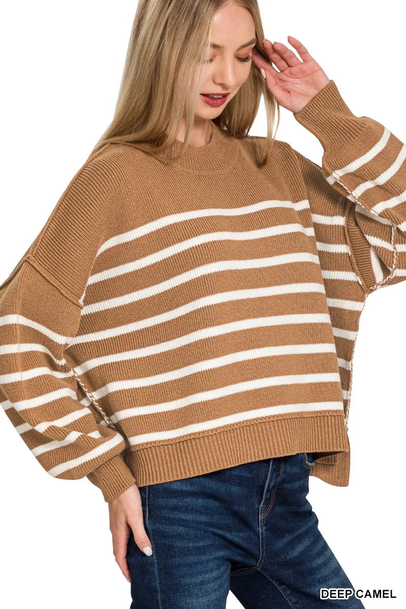 Feliciana | Suéter Zenana Exposed Seam Rayas Oversize