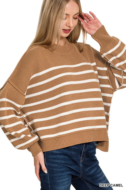 Feliciana | Suéter Zenana Exposed Seam Rayas Oversize