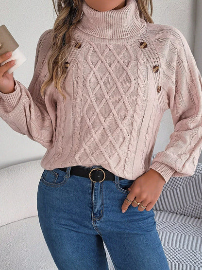 Albina | Suéter Tejido Trenzado Cuello Alto Manga Larga