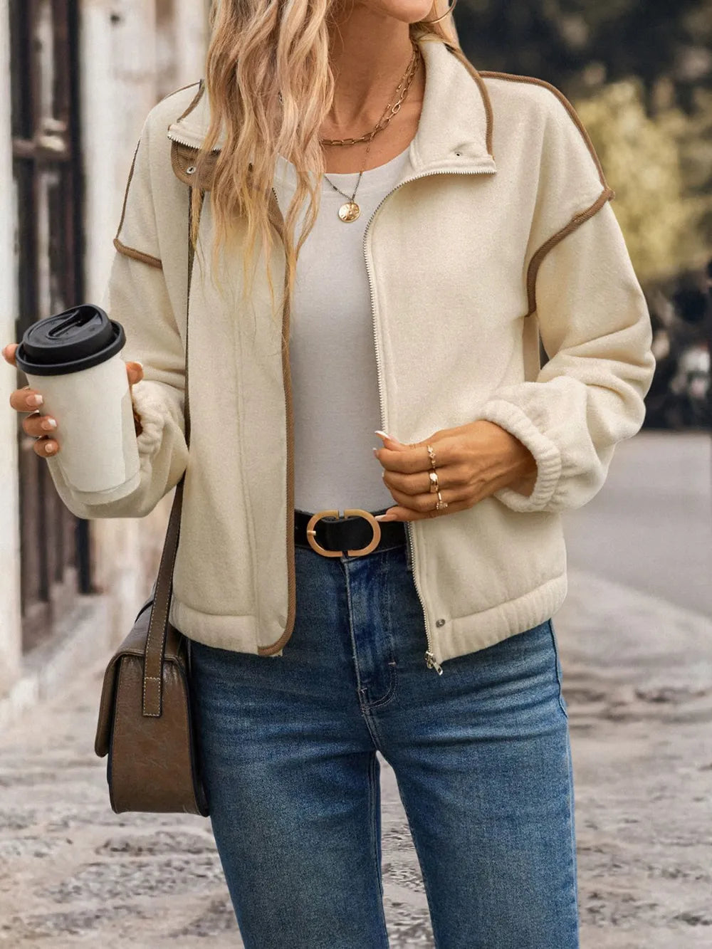 Carla | Chaqueta Polar Zip - Crema