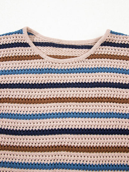 Benita | Suéter Multicolour Rayas Tejidoted Hombros Caídos Cuello Redondo