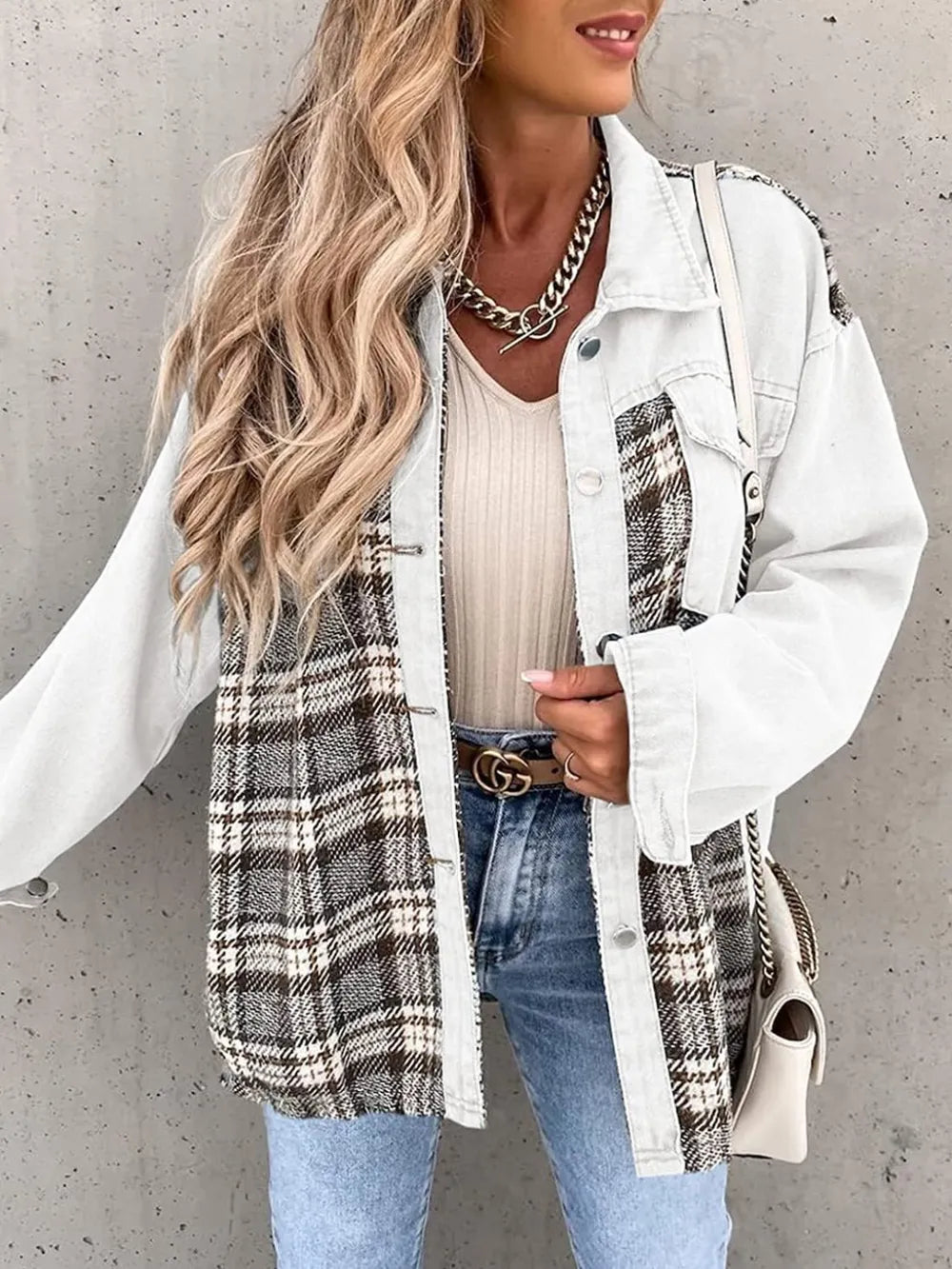 Renata | Chaqueta Cuadros Clásica - Blanco