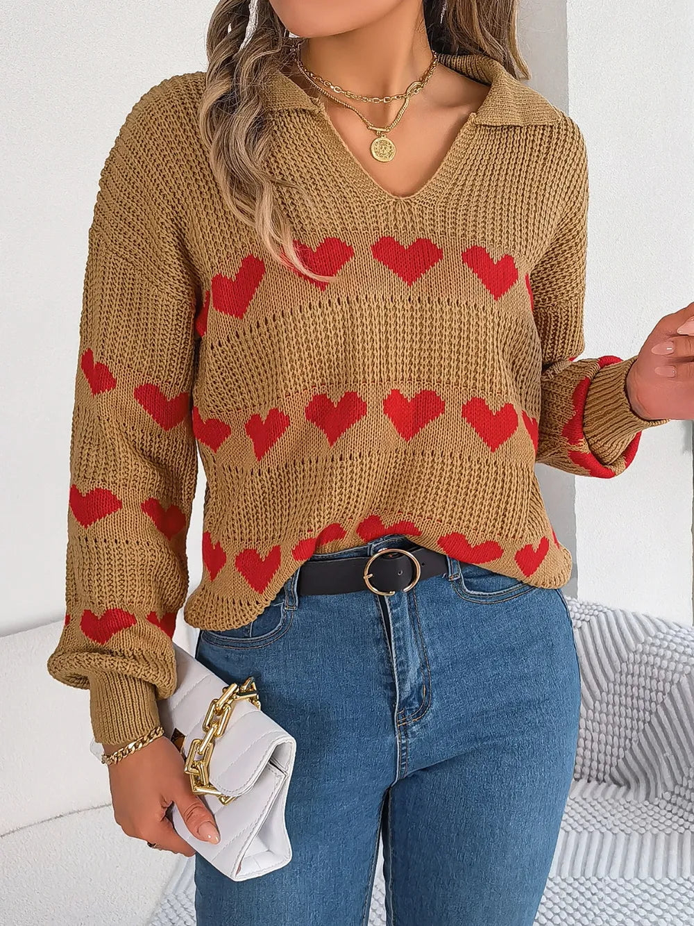Ayasha | Suéter Heart Johnny Collar Manga Larga