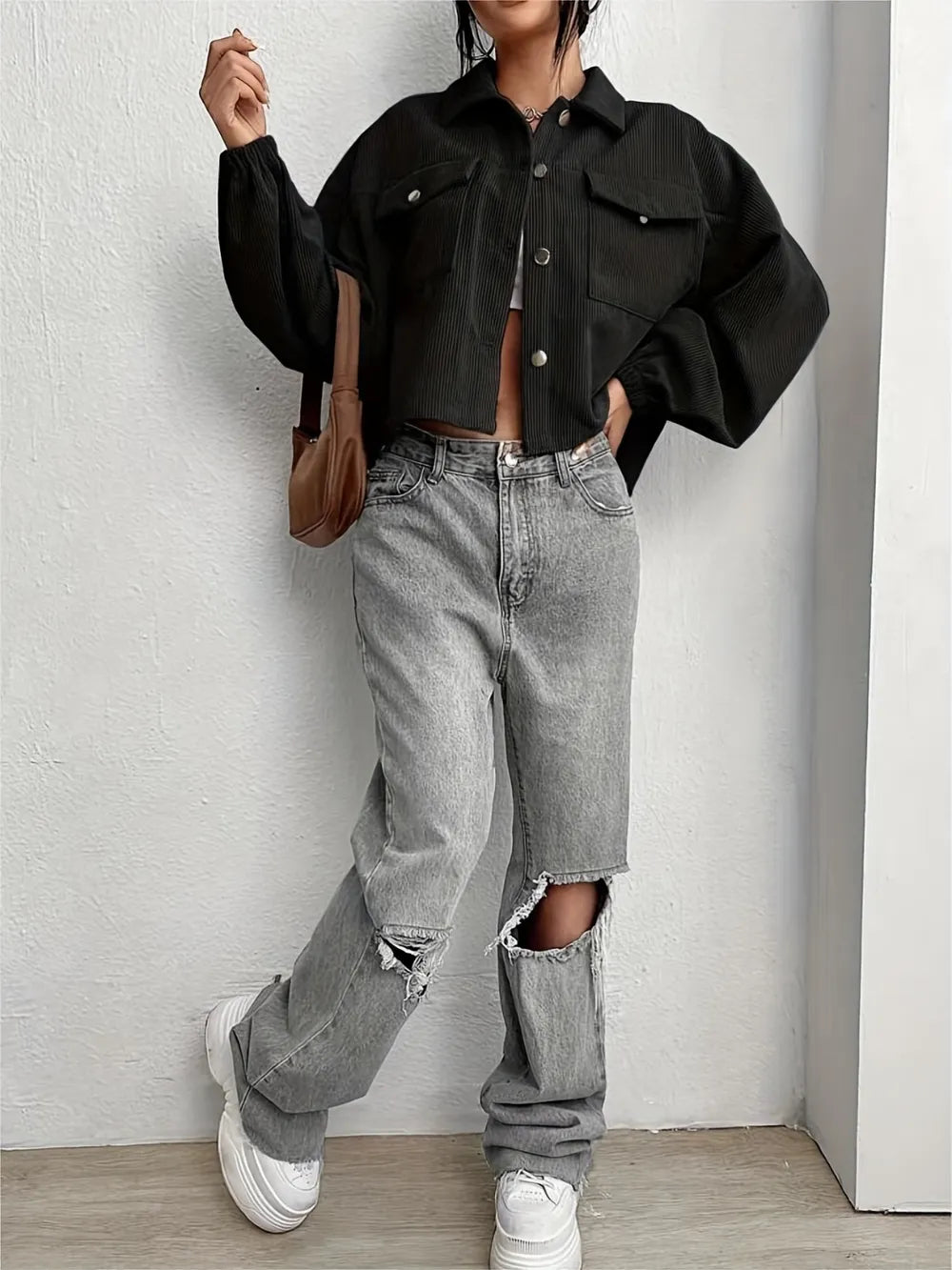 Vera | Chaqueta Hombro Caído - Pale Rosado Empolvado
