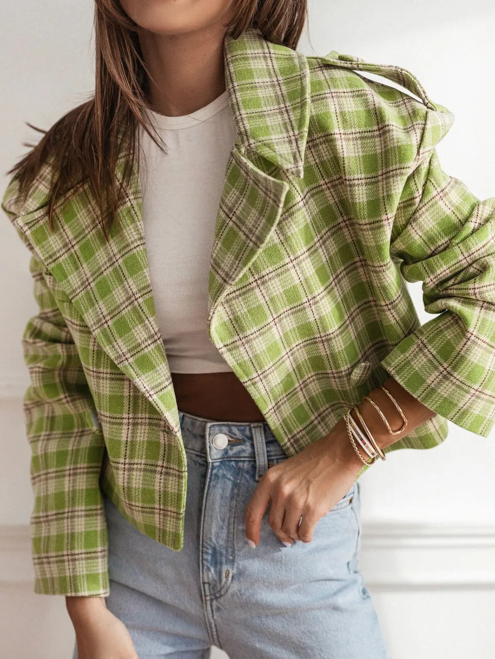 Gloria | Chaqueta Tartán Elegante - Lime