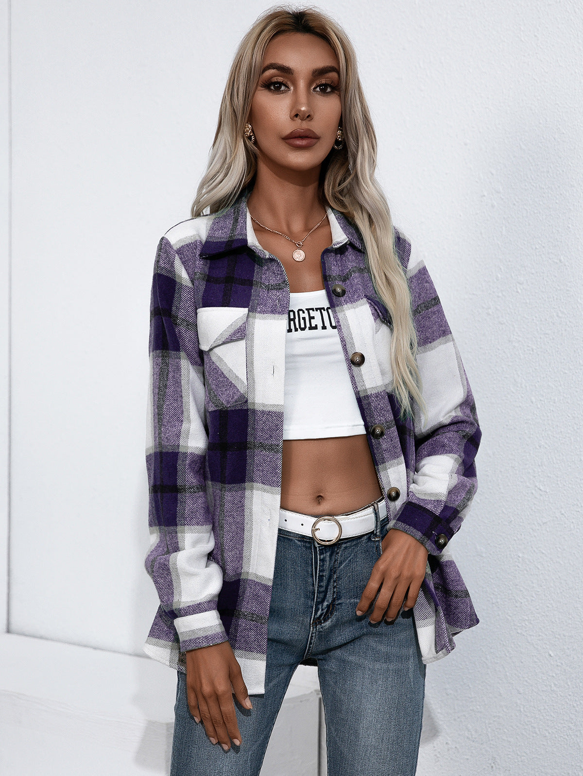 Yolanda | Chaqueta Cuadros Clásica - Deep Morado