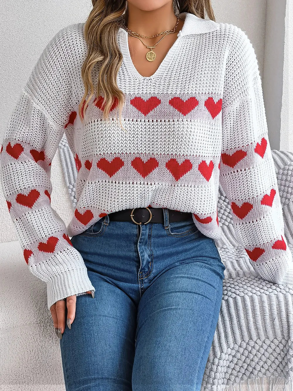 Ayasha | Suéter Heart Johnny Collar Manga Larga