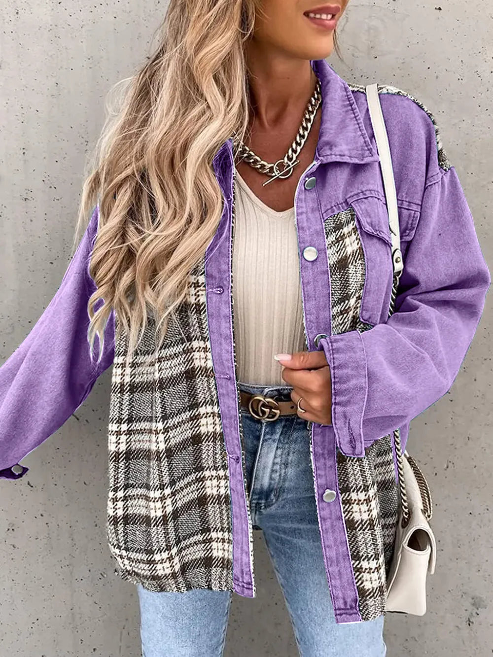 Renata | Chaqueta Cuadros Clásica - Morado