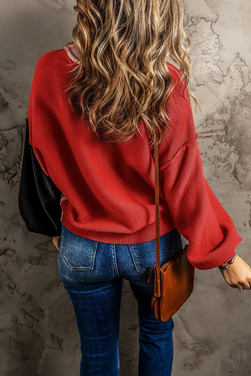 Antonina | Suéter Con Contraste Cuello Redondo Hombros Caídos