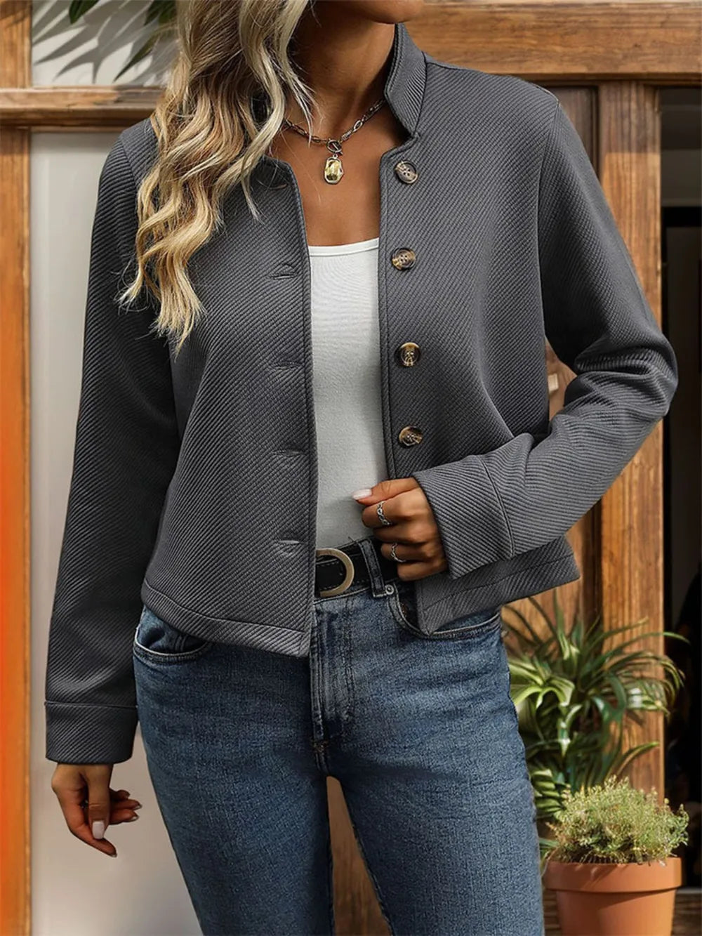 Antonella | Chaqueta Texturizada - Gris Oscuro