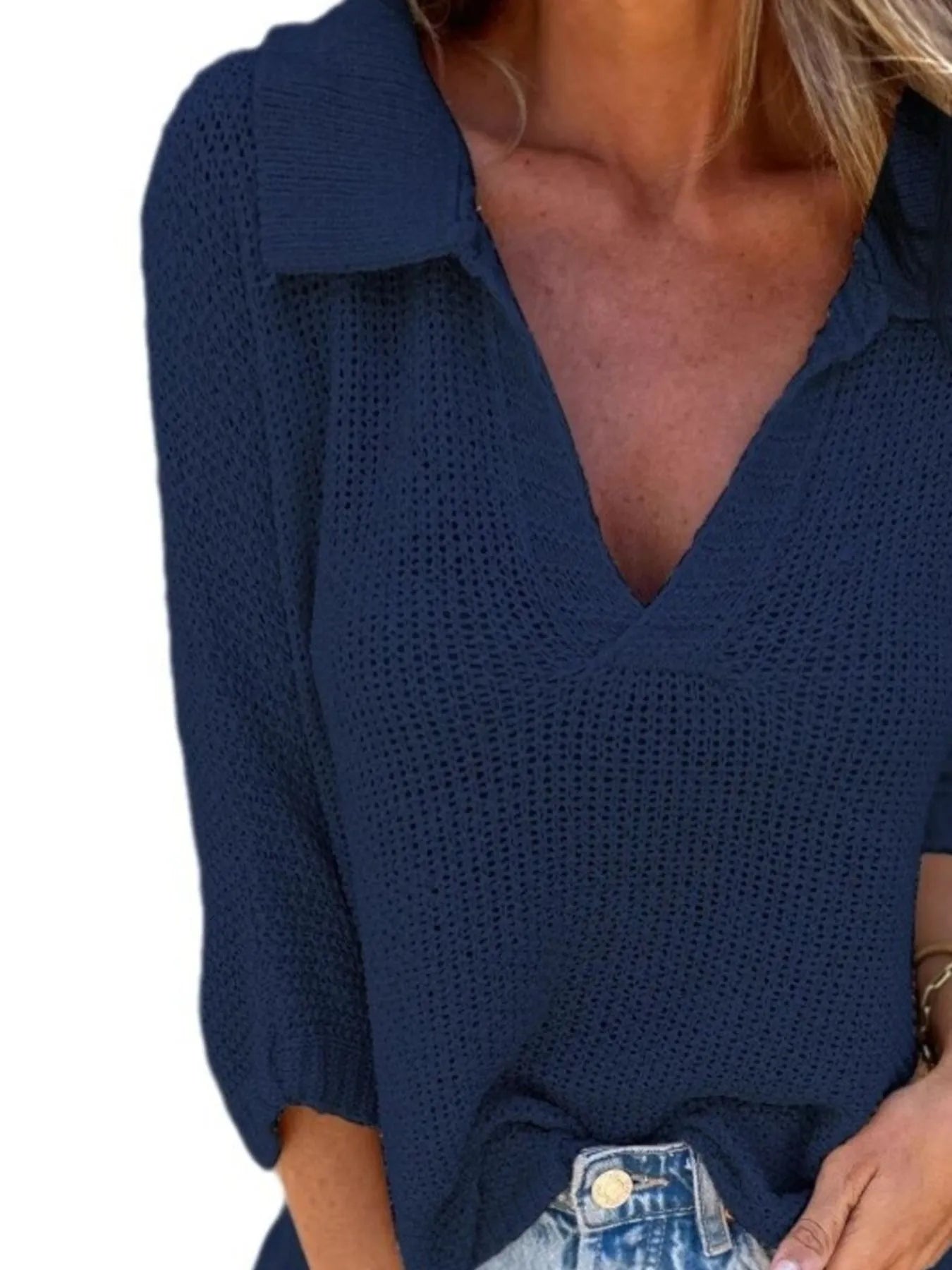 Aurea | Suéter Full Size Johnny Collar Loose Tejido Plus Size
