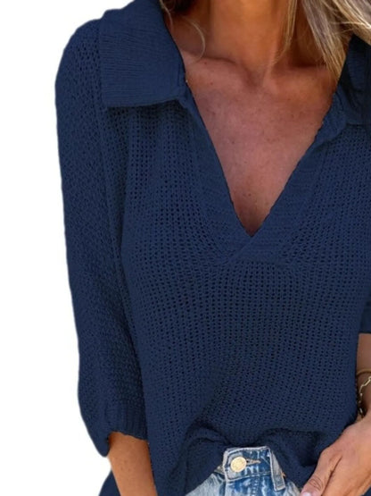 Aurea | Suéter Full Size Johnny Collar Loose Tejido Plus Size