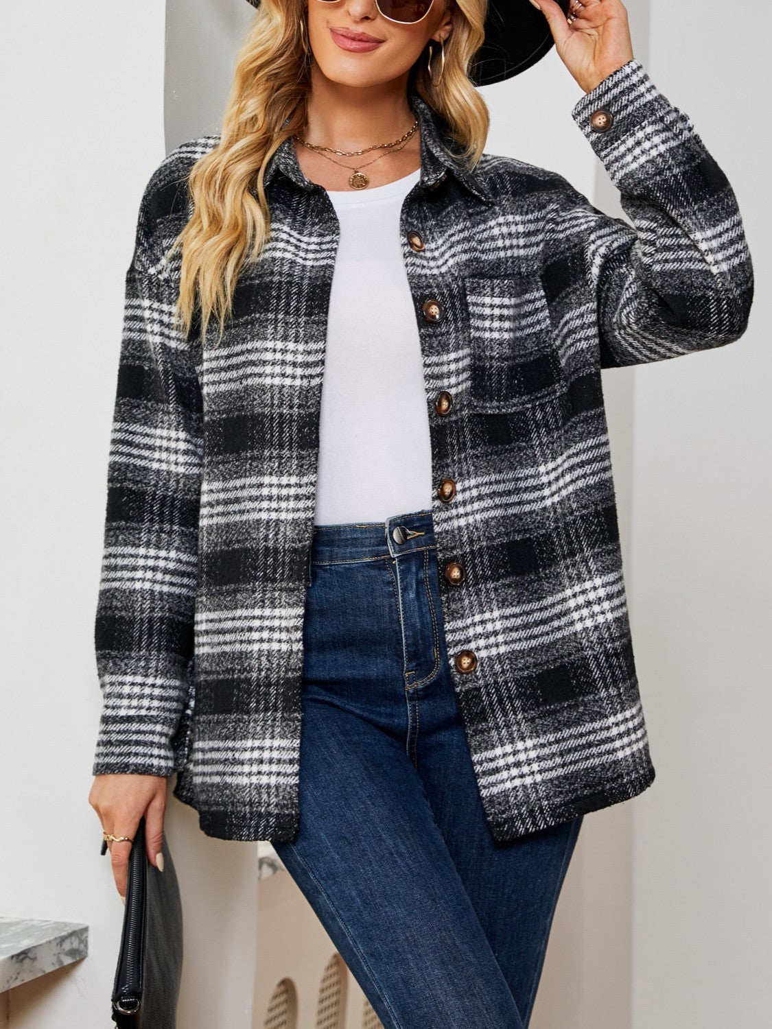 Karina | Chaqueta Tartán Elegante - Café