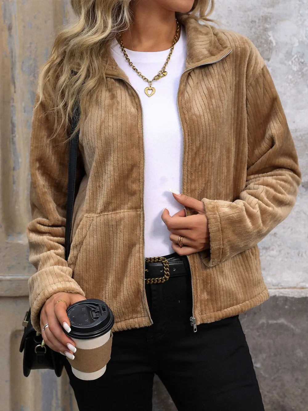 Sandra | Chaqueta Polar Zip - Camello
