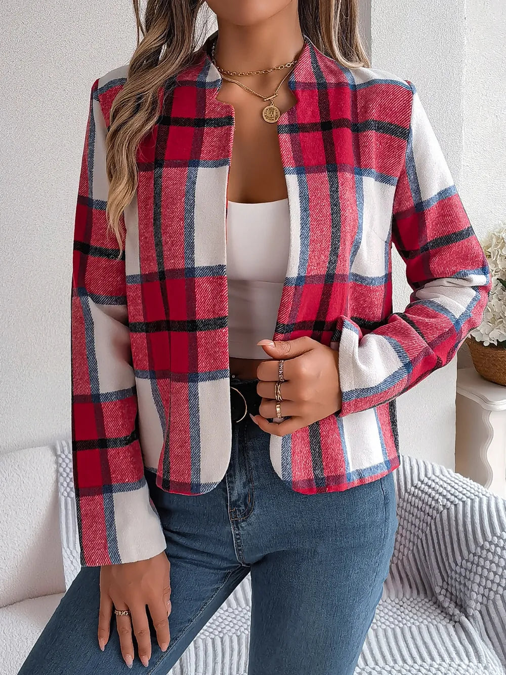 Blanca | Chaqueta Tartán Elegante - Azul Oscuro