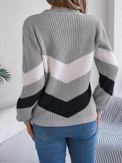 Amaia | Suéter Chevron Stripe Bicolor Cuello Redondo