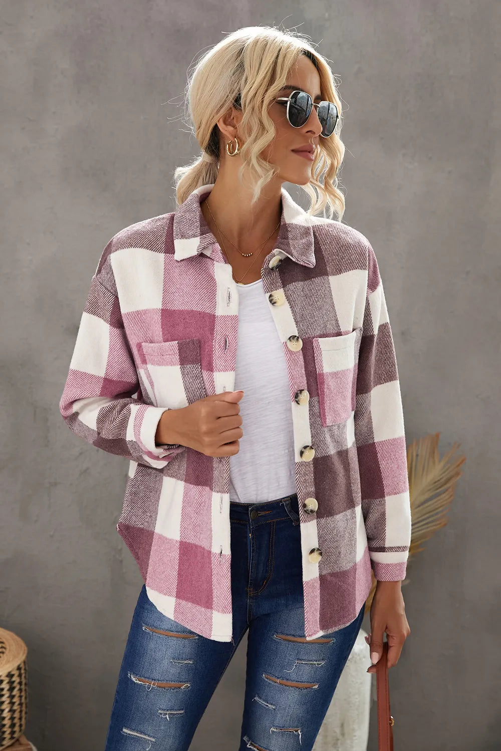 Constanza | Chaqueta Cuadros Clásica - Rosado Polvoso