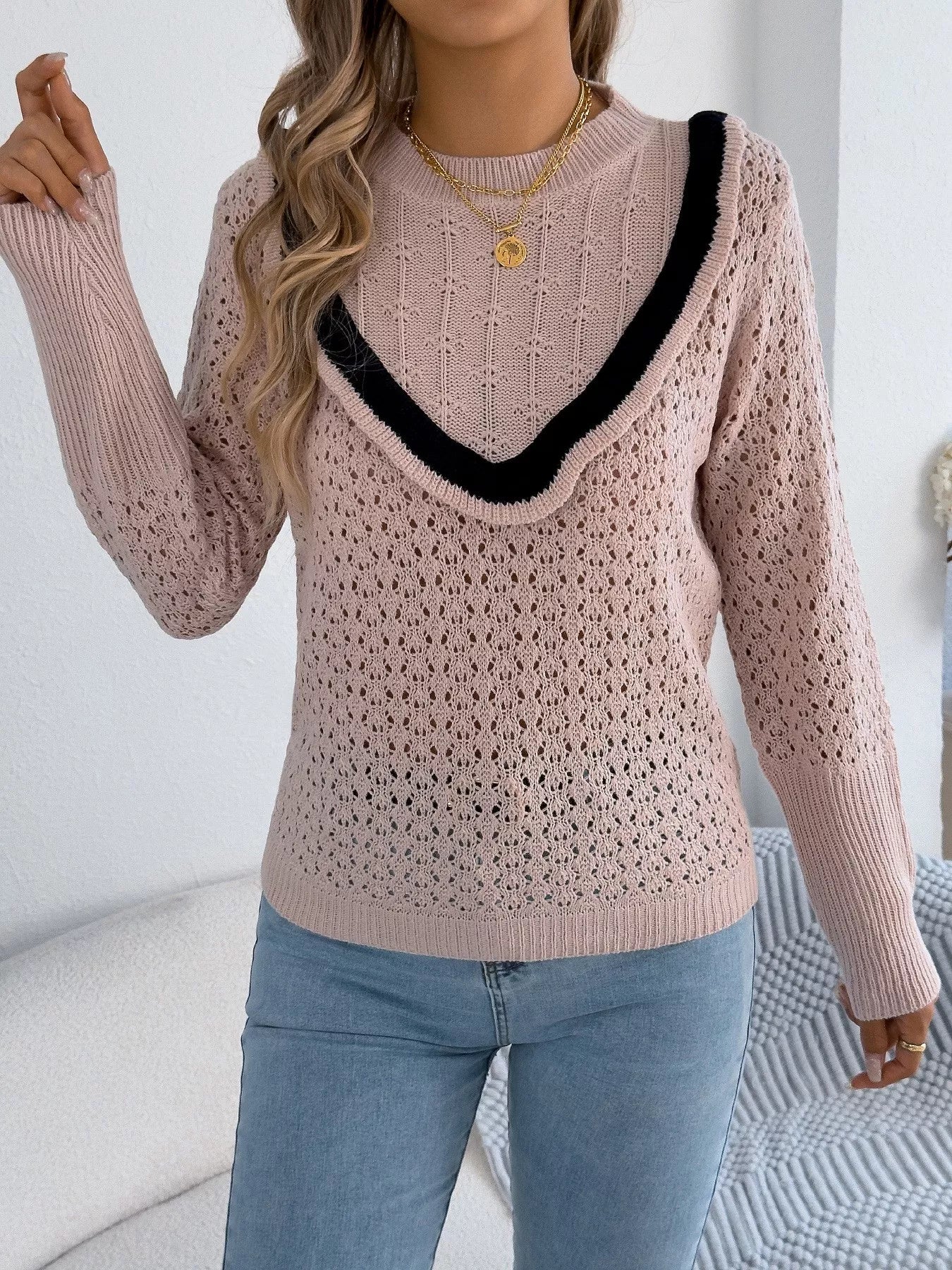 Azucena | Suéter Hollow Out With Con Contraste Trim