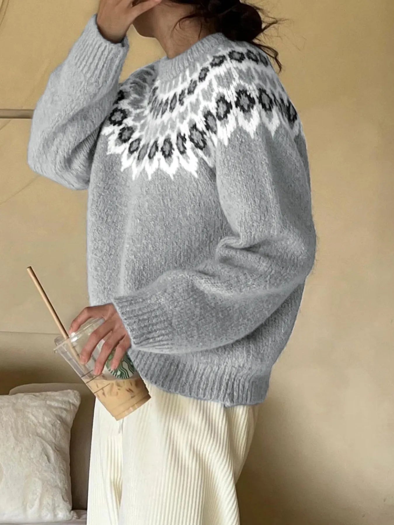 Bertha | Suéter Nordic Fair Isle Estampado Cuello Redondo