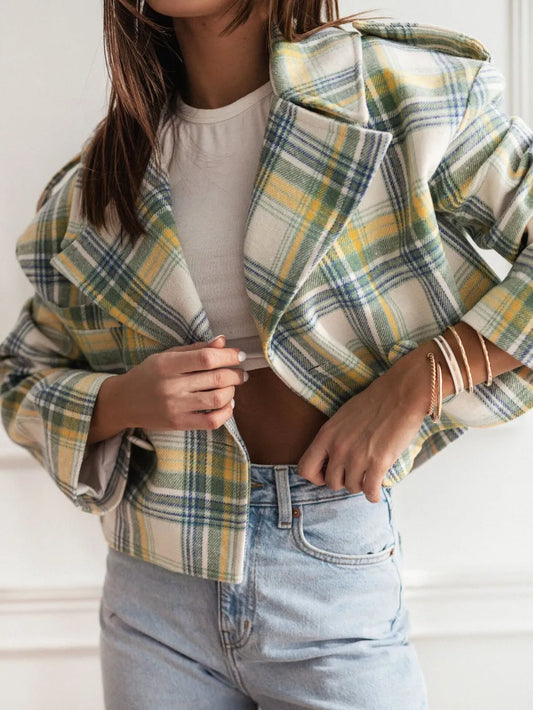 Gloria | Chaqueta Tartán Elegante - Light Amarillo