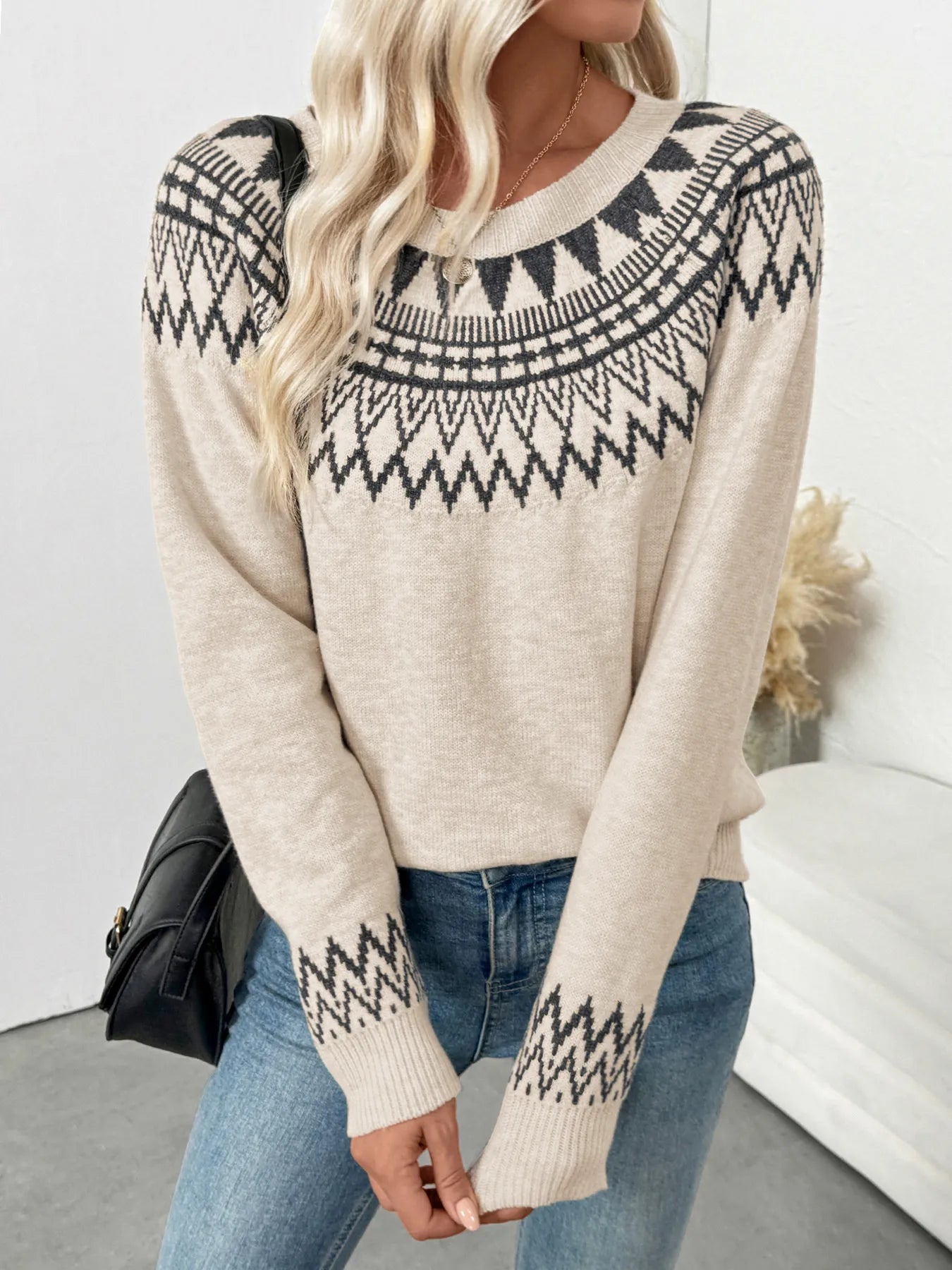 Berta | Suéter Nordic Fair Isle Estampado Cuello Redondo