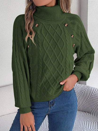 Albina | Suéter Tejido Trenzado Cuello Alto Manga Larga