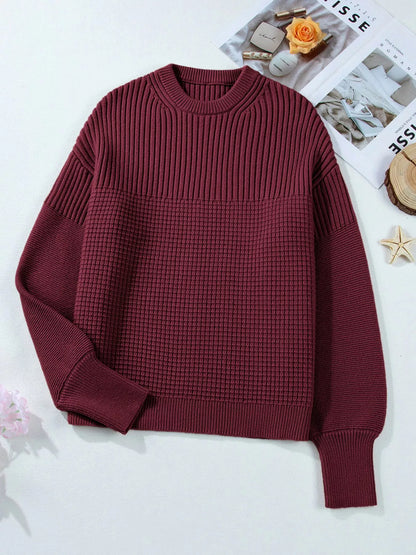 Domitila | Suéter Solid Color Mixed Tejido Texturizadoted Crew