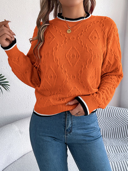 Arlene | Suéter Con Contraste Trim Cuello Redondo Manga Larga