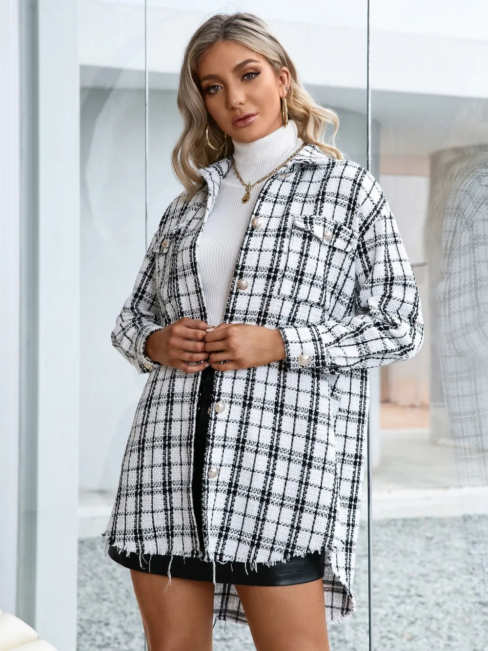 Romina | Chaqueta Cuadros Clásica - Blanco