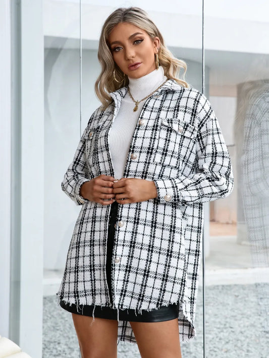 Romina | Chaqueta Cuadros Clásica - Blanco