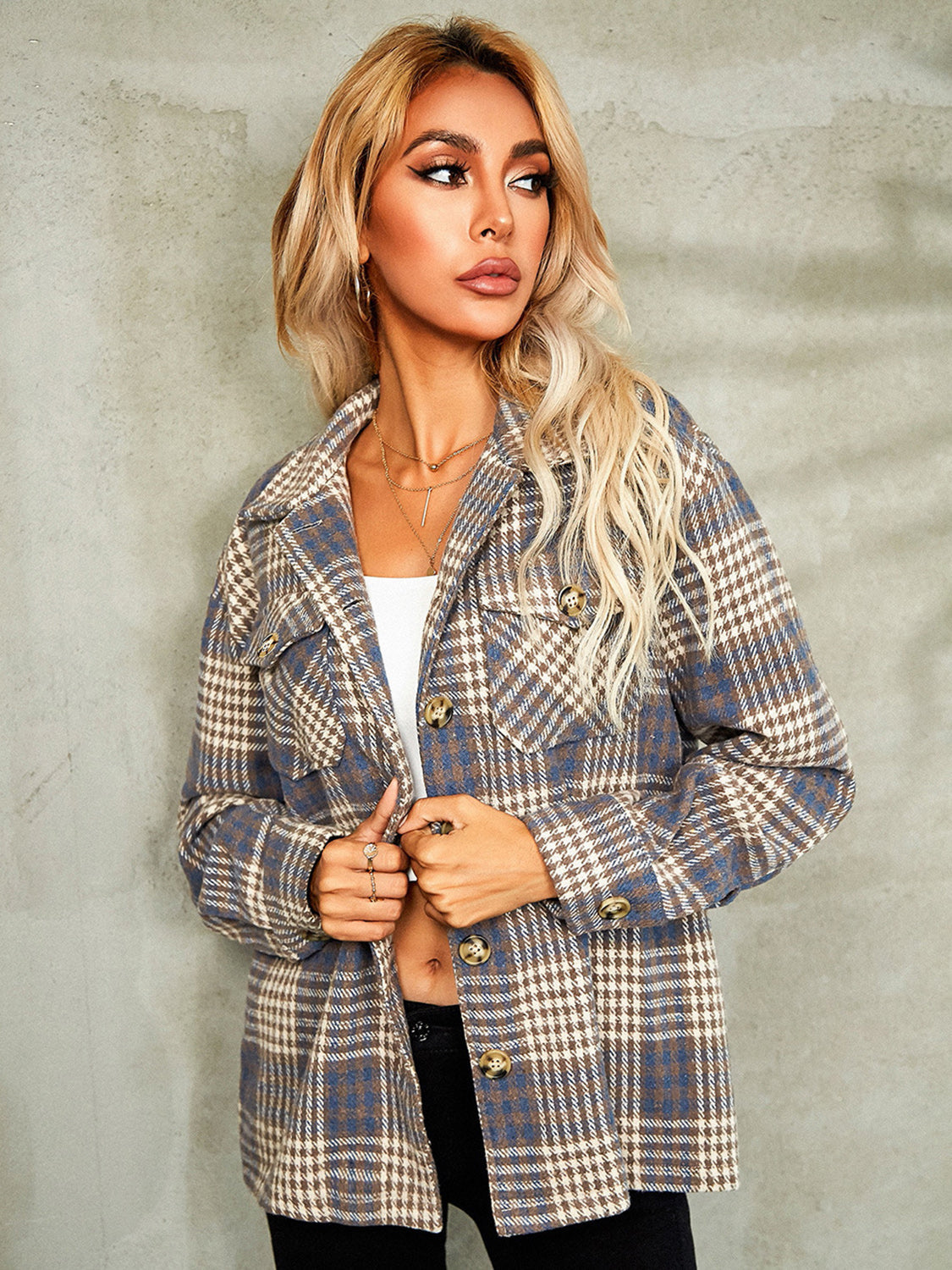 Camila | Chaqueta Cuadros Clásica - Azul Claro