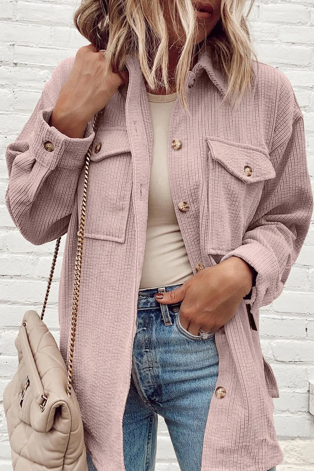 Irene | Chaqueta Hombro Caído - Rosado Polvoso