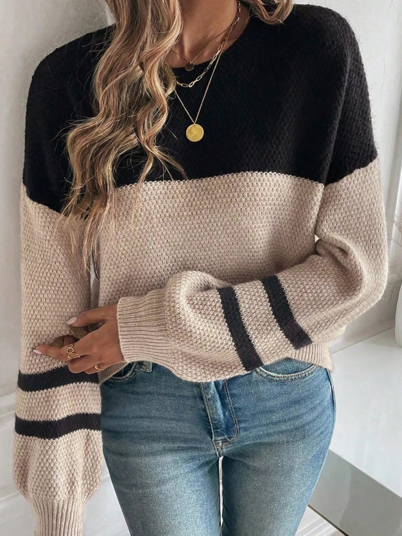 Aminta | Suéter Bicolor Tejido Rayas Detail Casual