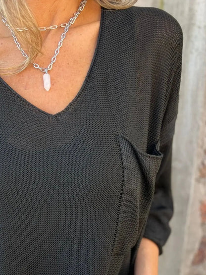 Audrey | Suéter Full Size Casual Escote V Tejido Plus Size