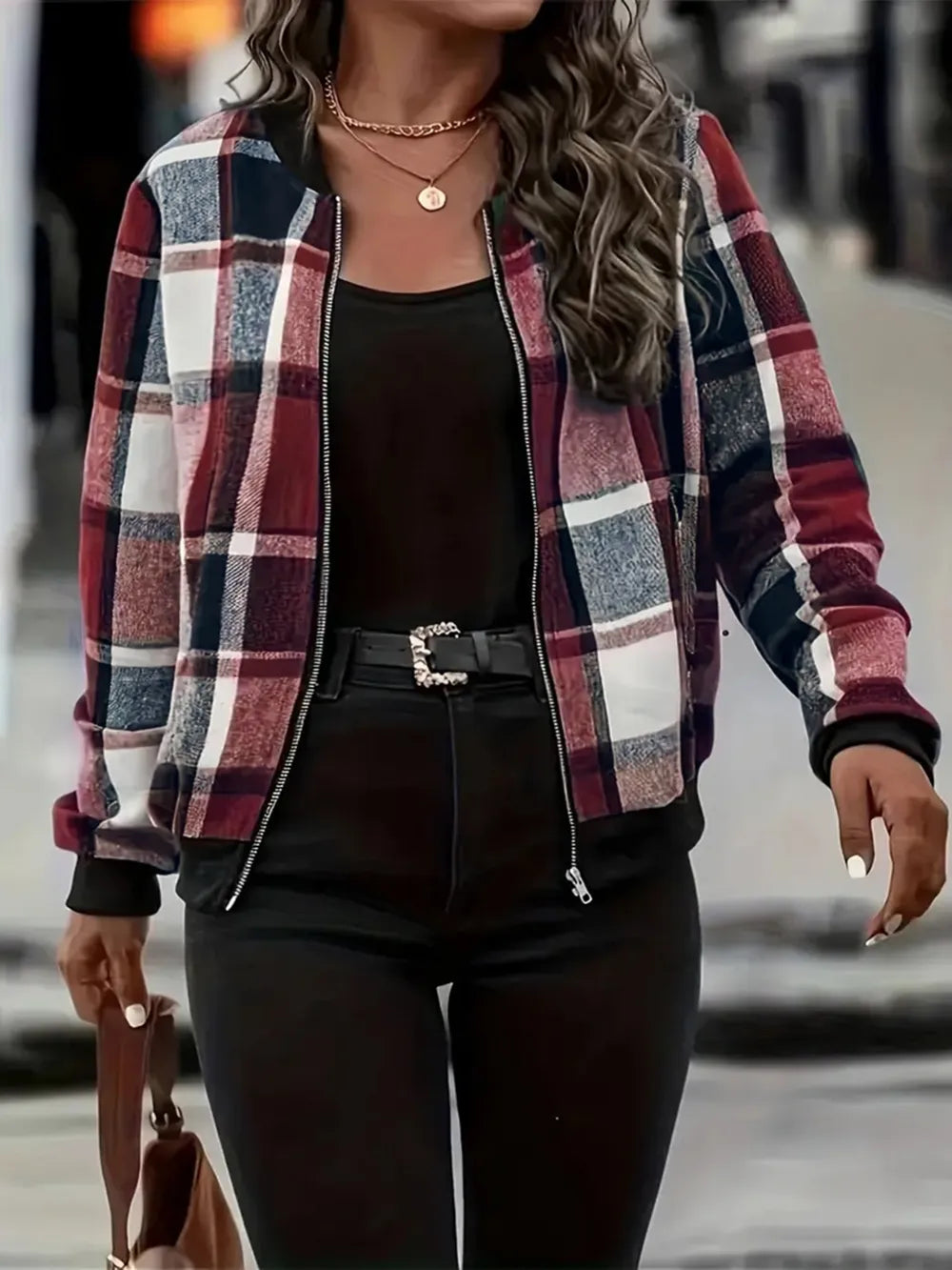Inés | Chaqueta Tartán Elegante - Caramelo