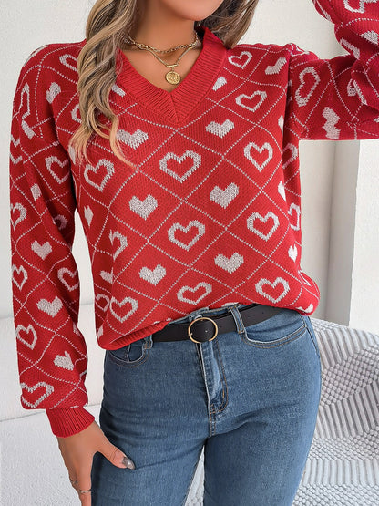 Ayelen | Suéter Heart Estampado Escote V Manga Larga