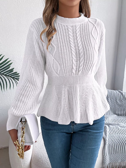 Alara | Suéter Tejido Trenzado Cuello Redondo Peplum