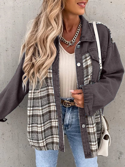 Renata | Chaqueta Cuadros Clásica - Gris Oscuro