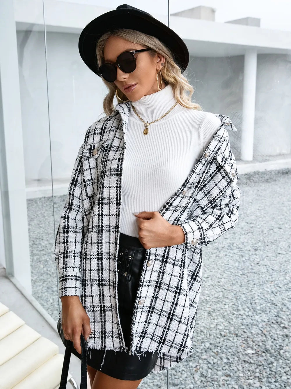 Romina | Chaqueta Cuadros Clásica - Blanco