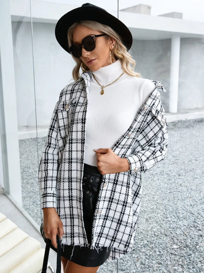 Romina | Chaqueta Cuadros Clásica - Blanco