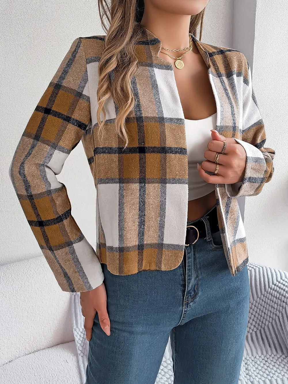 Blanca | Chaqueta Tartán Elegante - Azul Oscuro