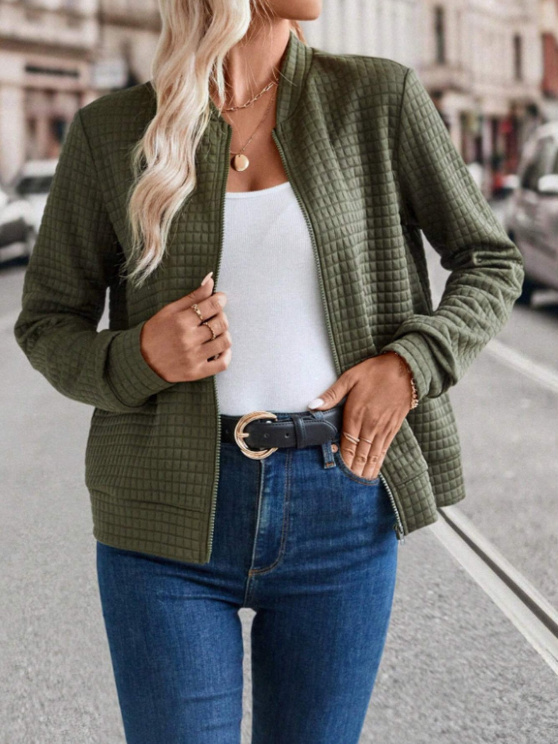 Anaís | Chaqueta Polar Zip - Verde Militar
