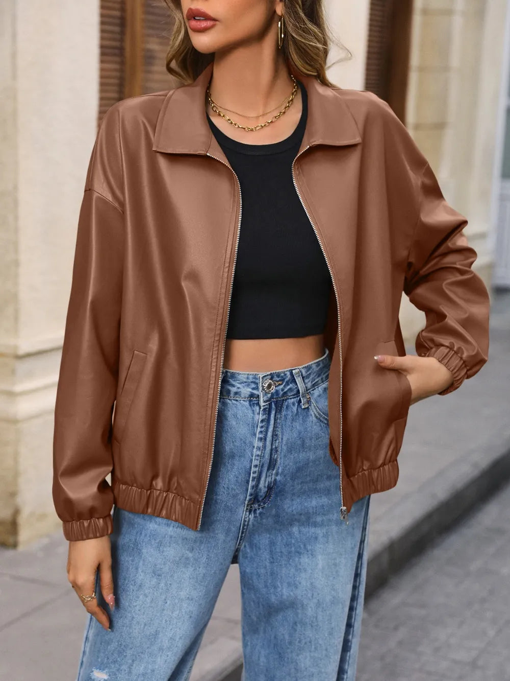 Claudia | Chaqueta Polar Zip - Café