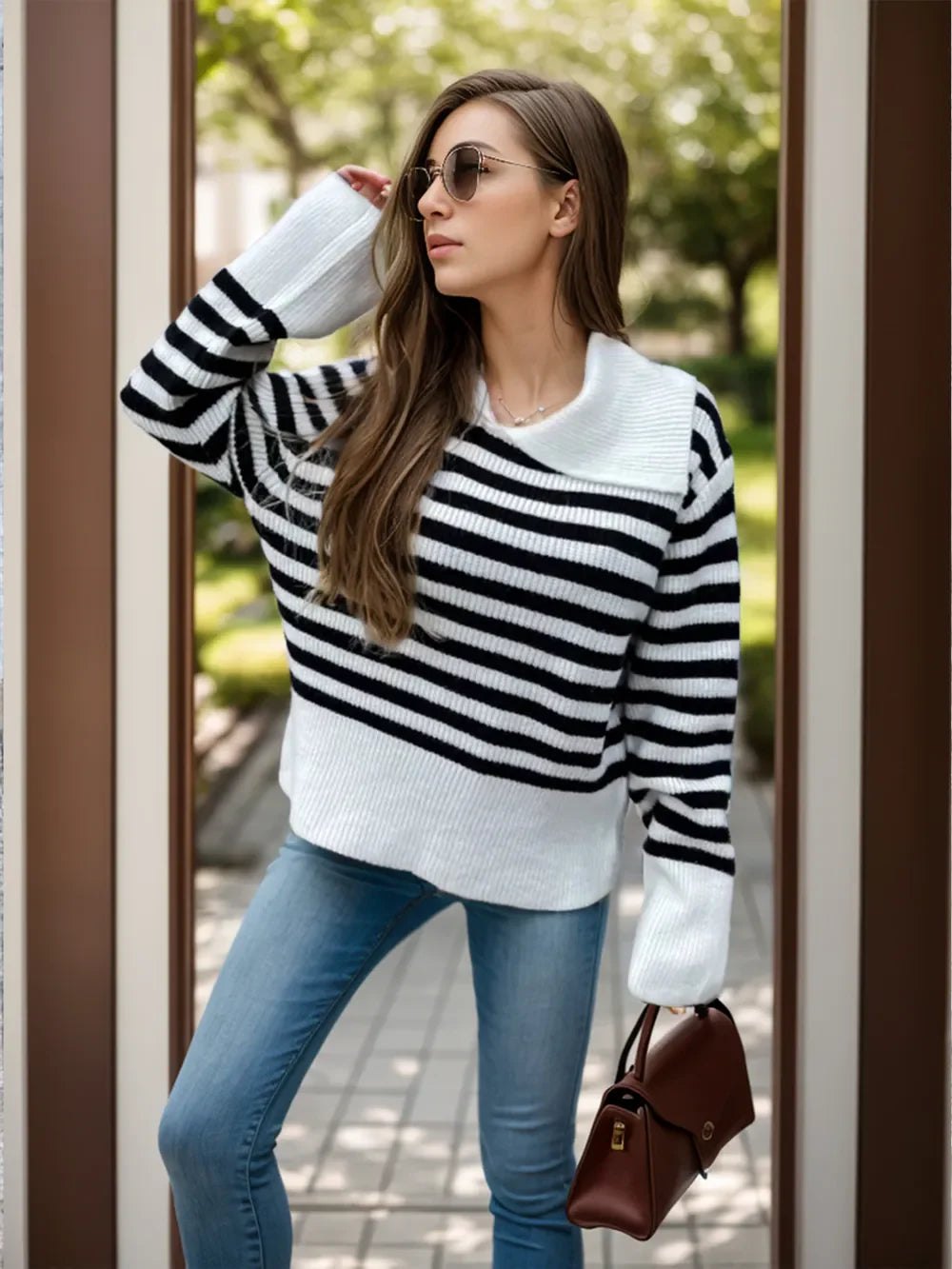 Eduarda | Suéter Rayas Cuello Camisero Manga Larga