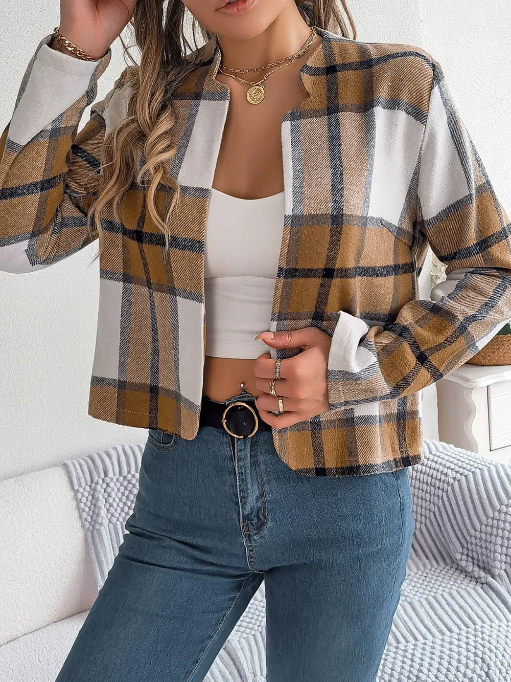 Blanca | Chaqueta Tartán Elegante - Azul Oscuro